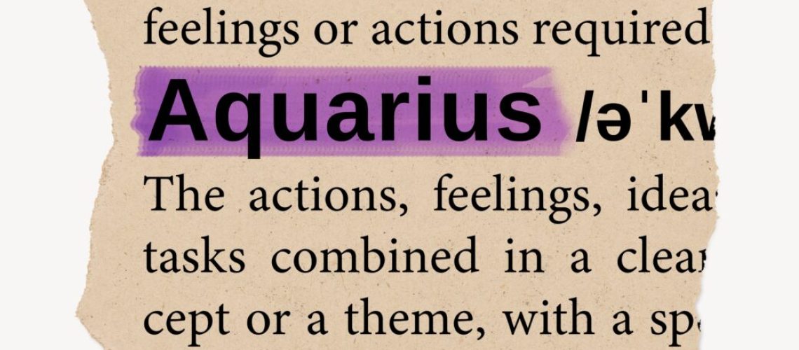 Aquarius dictionary word, vintage ripped paper design