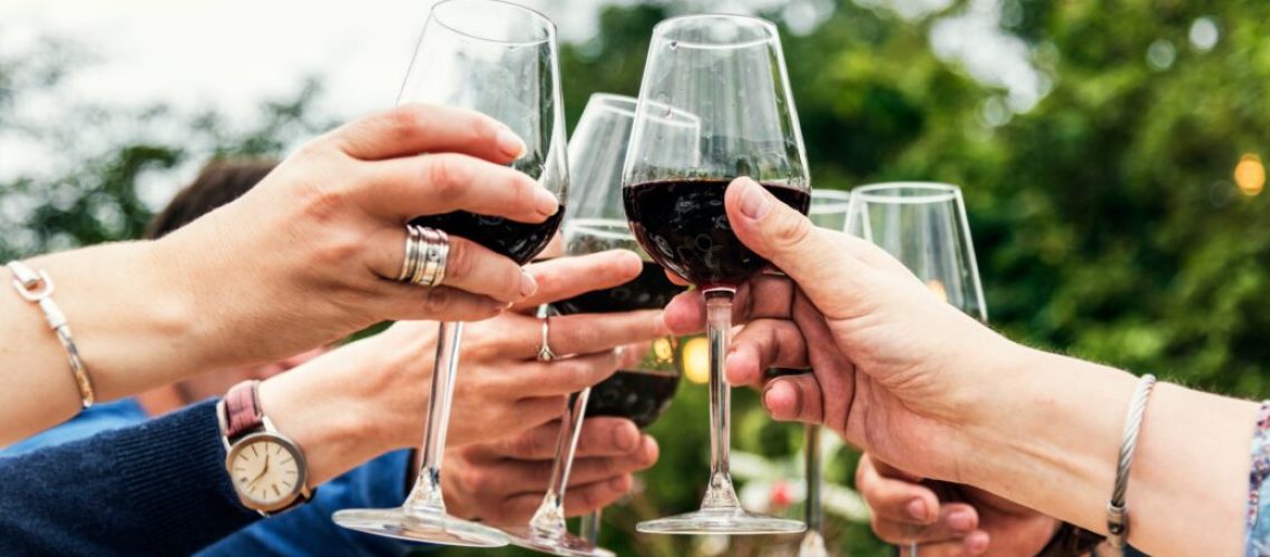 Group of people toasting wine glasses