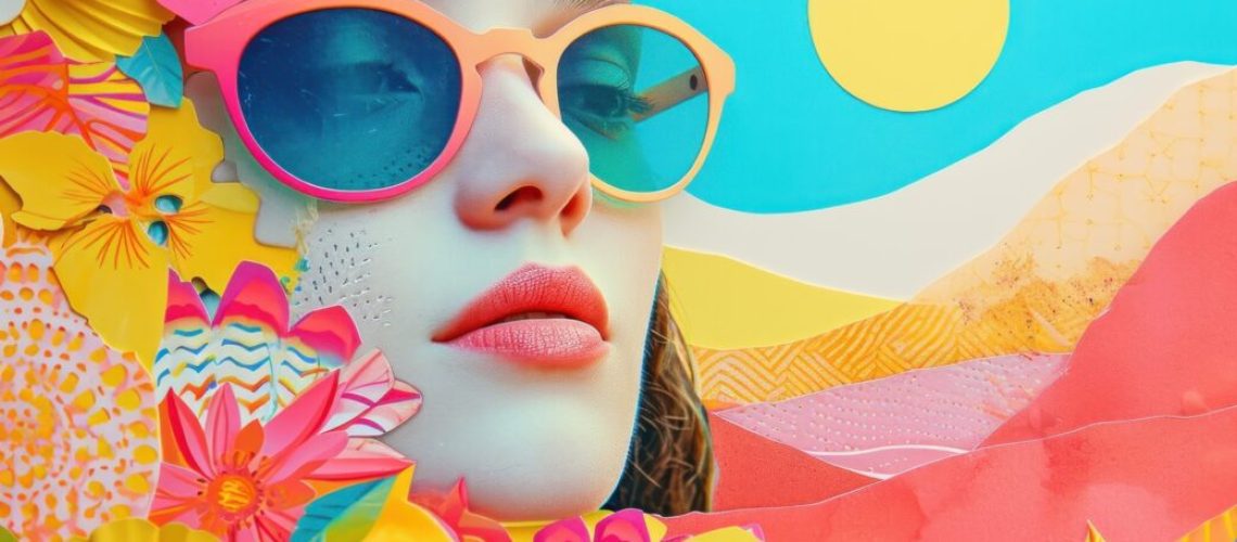 Minimal Collage Retro dreamy of adult art sunglasses portrait.